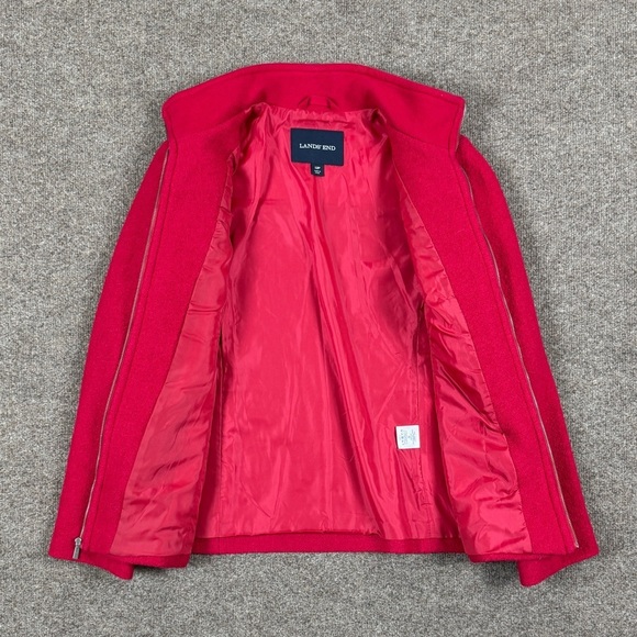Lands End Fuchsia Pink Full Zip Wool Blend Jacket Women’s 12P Stand Collar Coat - Picture 3 of 14